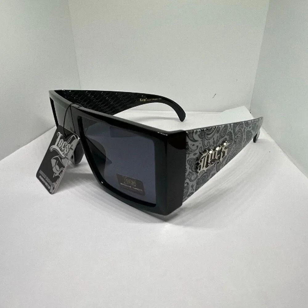 Locs Oversized Square Sunglasses UV400 Paisley Temple Design Bandanna
